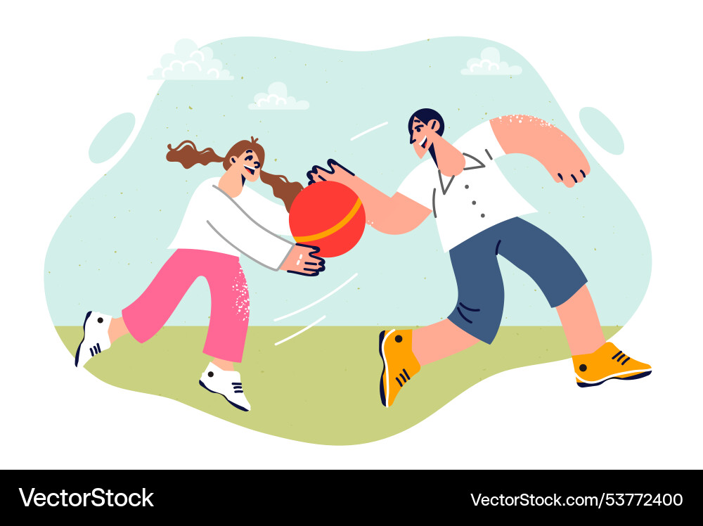 Familienurlaub und Ballspiel von Dad-Tochter Familienurlaub und Ballspiel von Dad-Tochter vektorbild