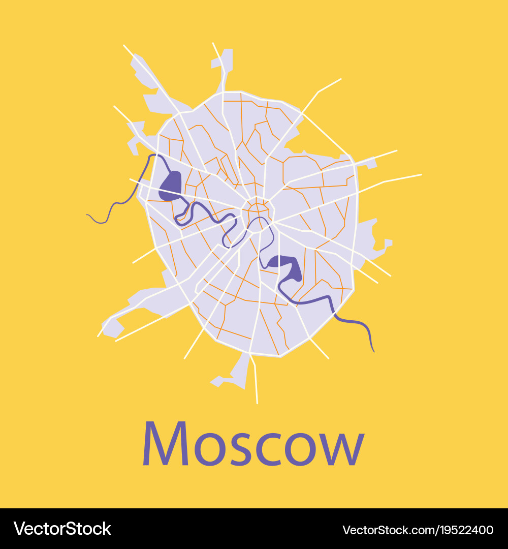 Flat color map of moscow all objects are located vector image