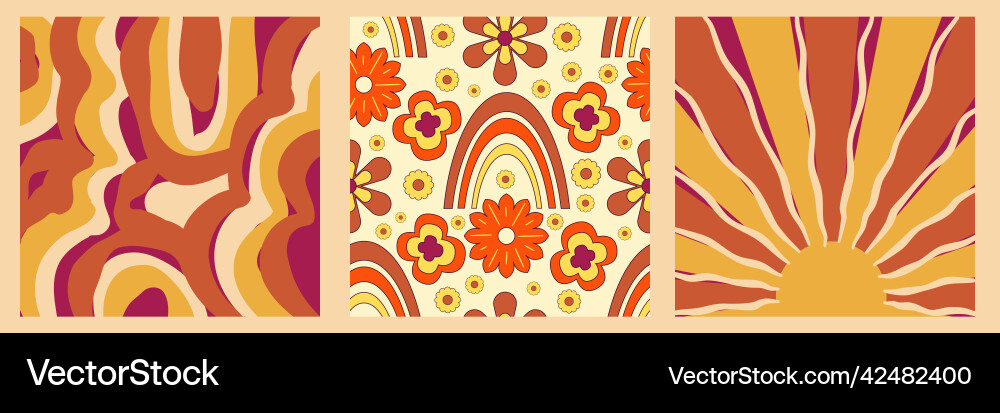 Groovy y2k retro pattern with flower and swirl 70s Vector Image