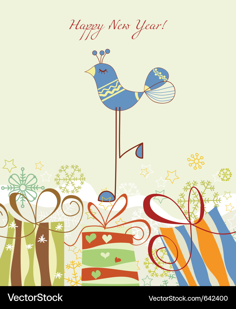 Happy New Year Card with Bird Vector Image