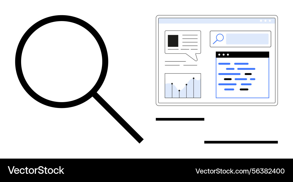 Magnifying glass and web analytics interface Magnifying glass and web analytics interface vector image