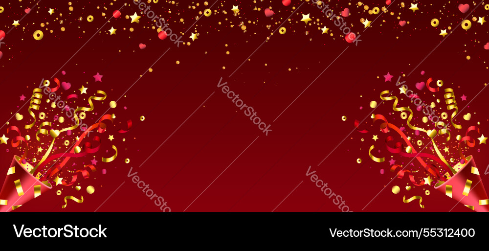 Party popper explosion with red golden confetti Party popper explosion with red golden confetti vector image