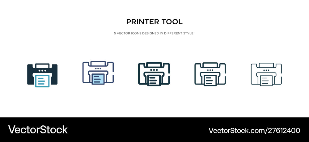 Printer tool icon in different style two colored Printer tool icon in different style two colored vector image