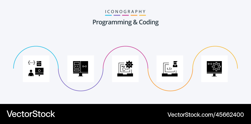Programming and coding glyph 5 icon pack vector image