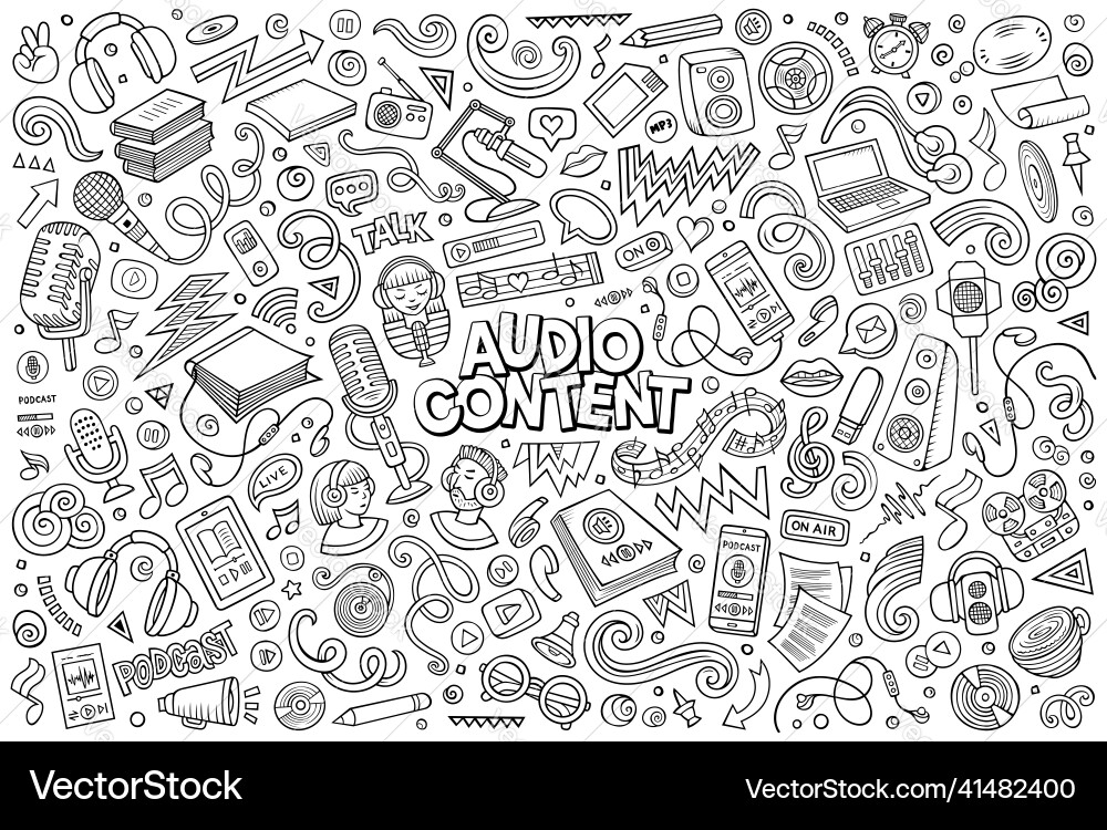 Set of audio content theme objects and symbols vector image