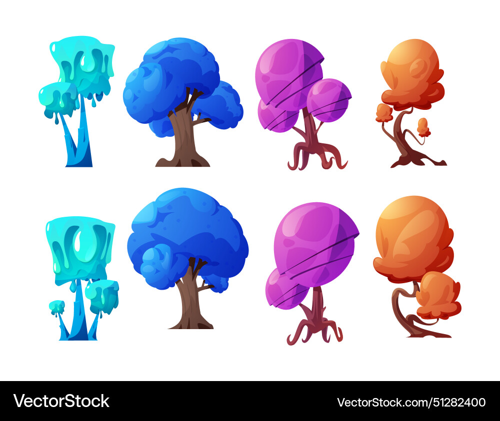 Set of different colorful magic trees flat style Vector Image