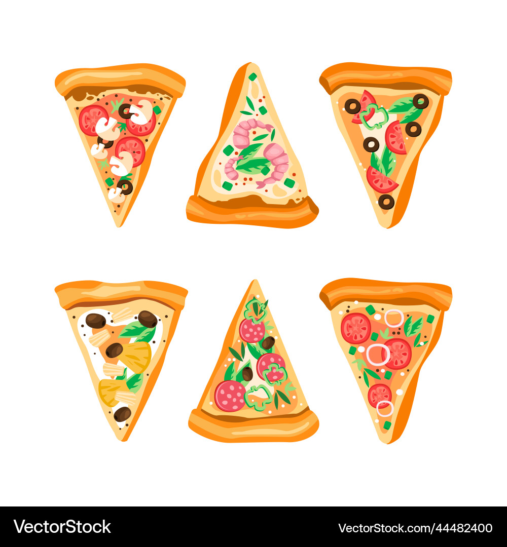 Slices of appetizing pizza with different Slices of appetizing pizza with different Vector Image