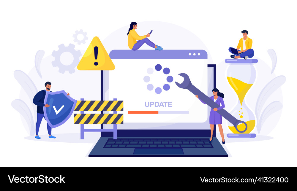 System-Update winzige Programmierer Upgrade System-Update winzige Programmierer Upgrade vektorbild
