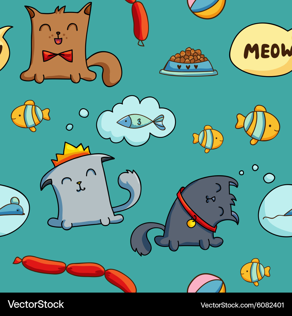 Cat character seamless pattern vector image