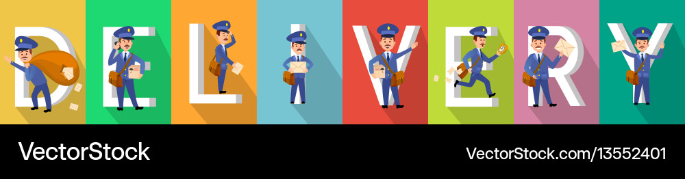 Delivery picture set with mailman characters Delivery picture set with mailman characters vector image