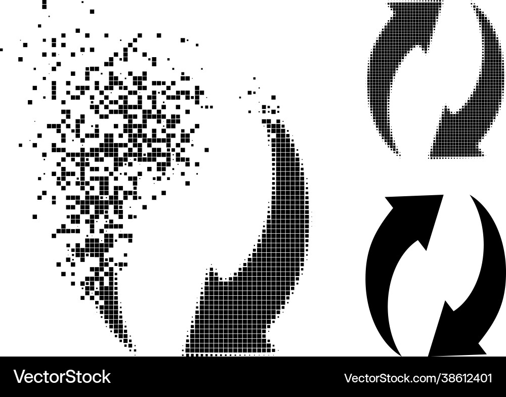 Dissolved and halftone pixelated refresh icon Dissolved and halftone pixelated refresh icon vector image