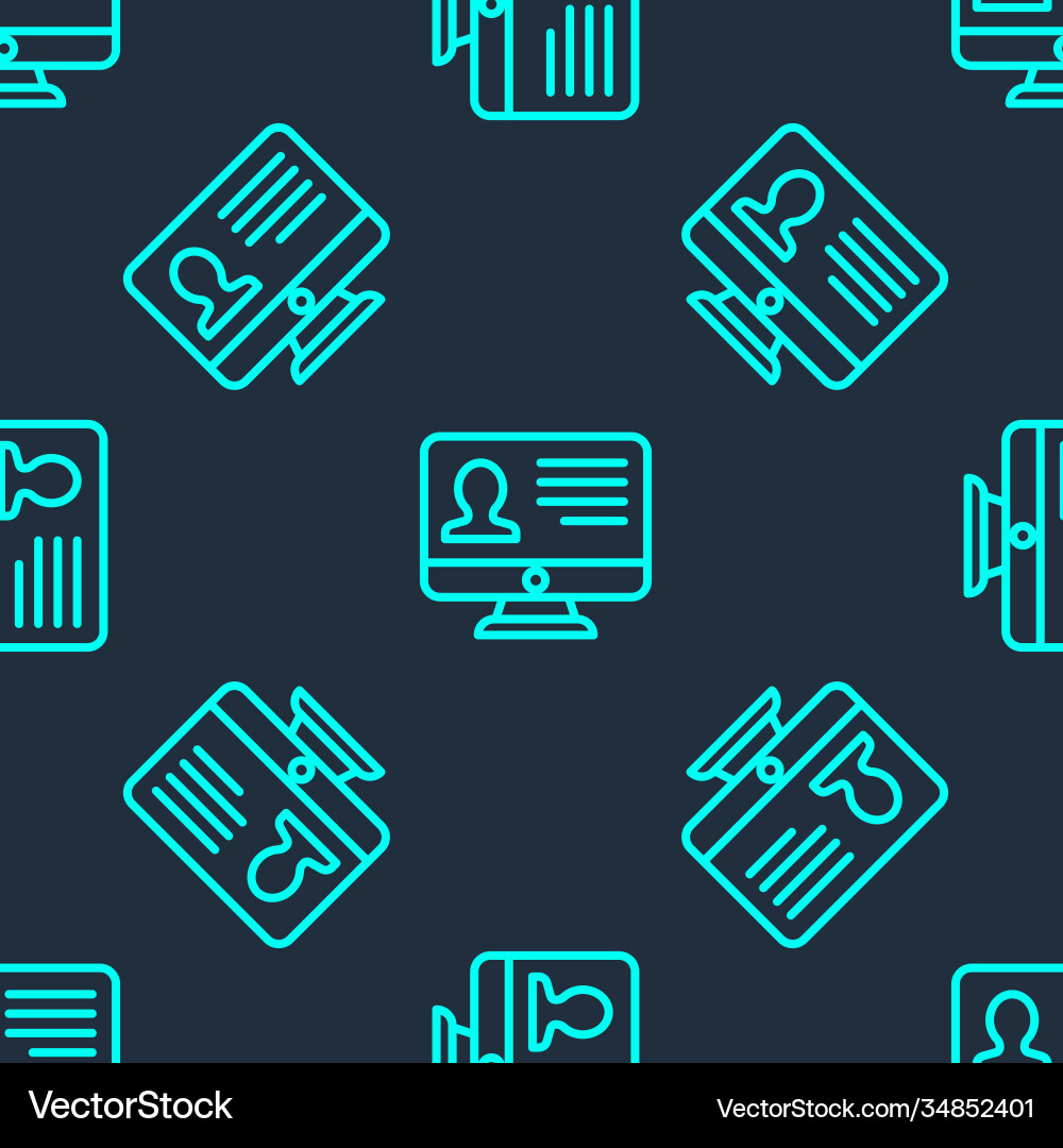 Green line computer monitor with resume icon Green line computer monitor with resume icon Vector Image