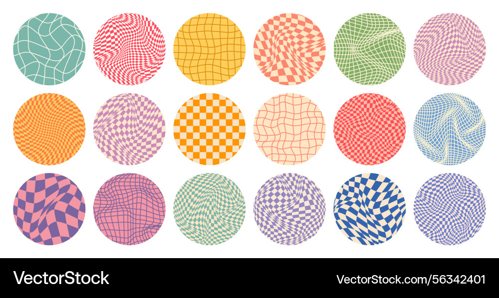 Groovy checkered pattern round colorful tiled vector image