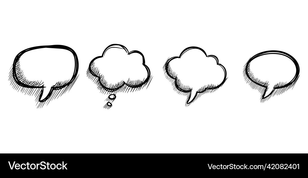 Hand drawn set of speech bubbles isolated doodle vector image