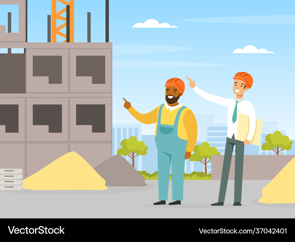Man architect planning and overseeing work process Man architect planning and overseeing work process vector image