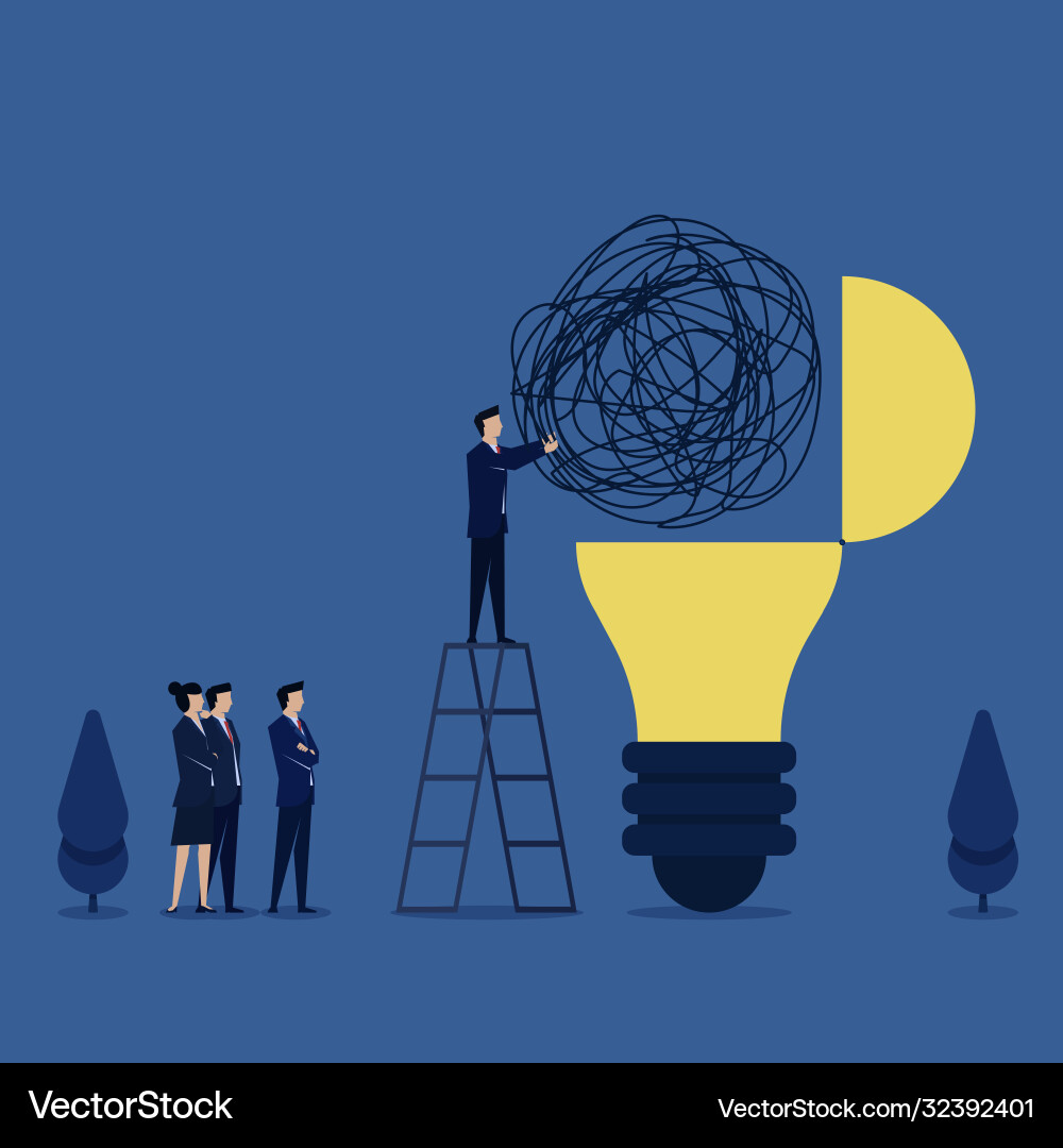 Man put tangled string on lamp metaphor Man put tangled string on lamp metaphor Vector Image