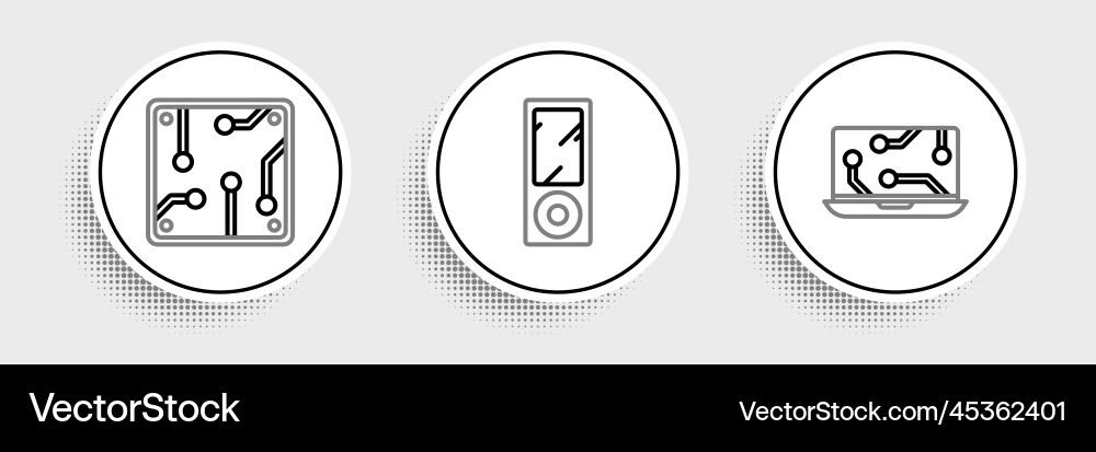 Set line laptop processor and music player icon Set line laptop processor and music player icon vector image
