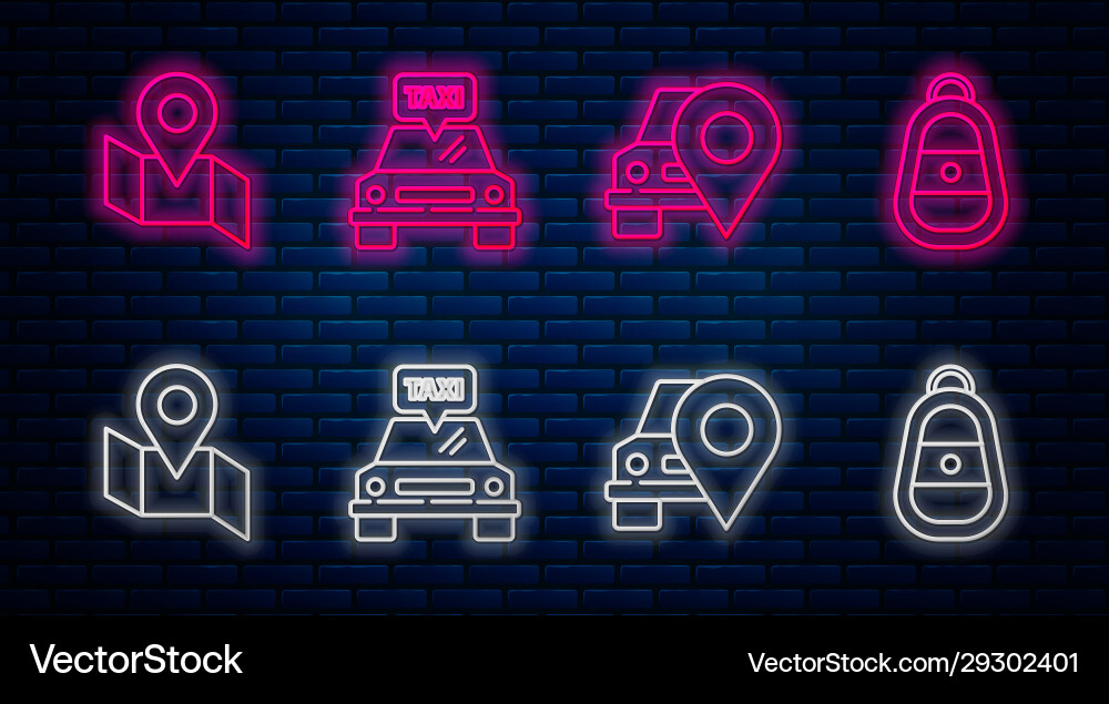 Set line taxi car map pointer with folded Set line taxi car map pointer with folded vector image