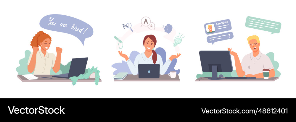 Set of different young workers passing interview Set of different young workers passing interview vector image