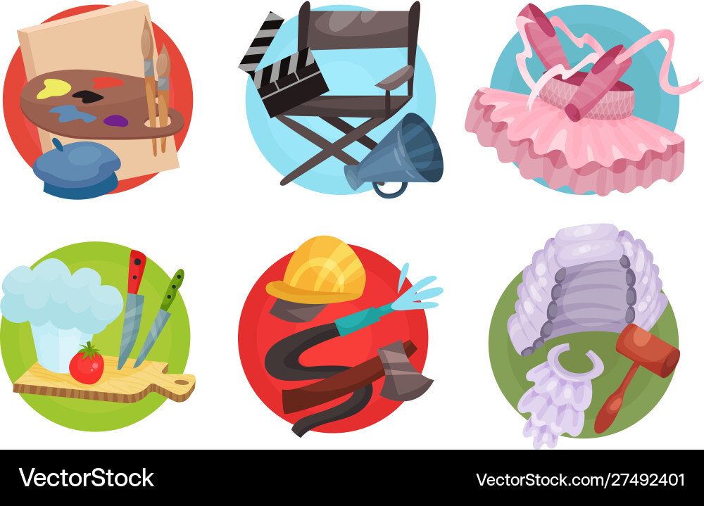 Set round icons with symbols professions Vector Image