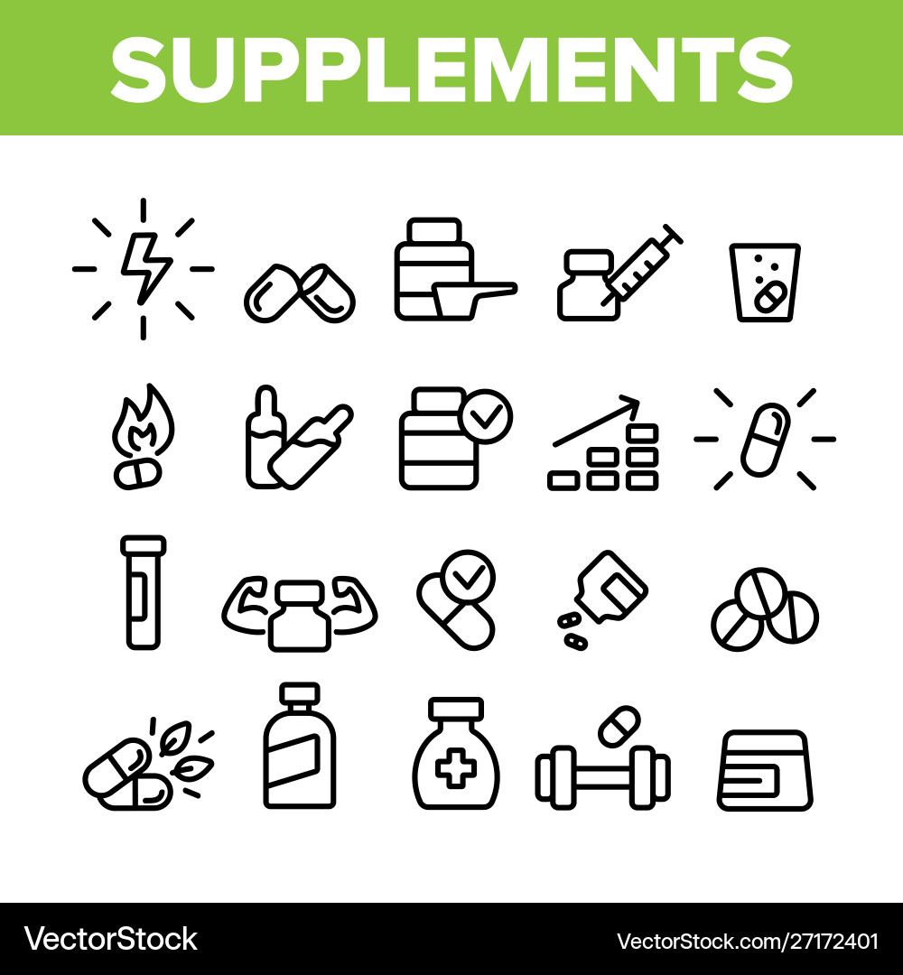 Supplements collection elements icons set vector image
