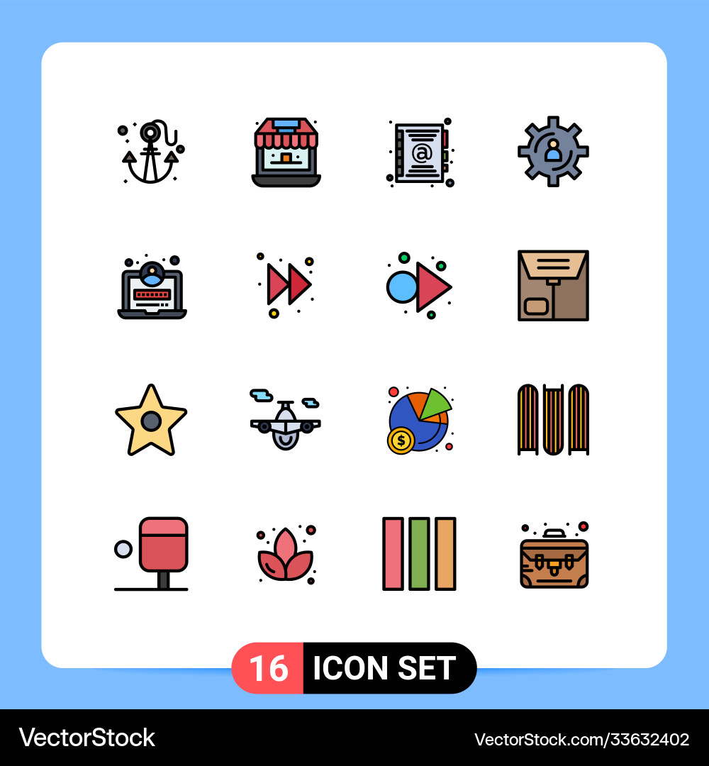 16 universal flat color filled lines set for web Vector Image