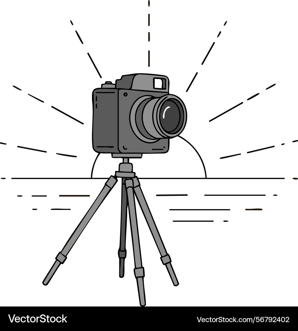 Camera on tripod with focus lines and simple Vector Image