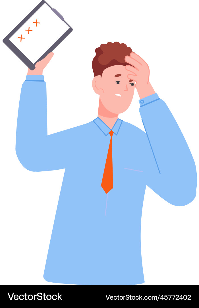 Failing tasks concept man hold checklist with red Failing tasks concept man hold checklist with red vector image