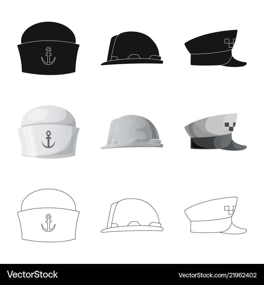 Isolated object of headgear and cap symbol set Isolated object of headgear and cap symbol set Vector Image