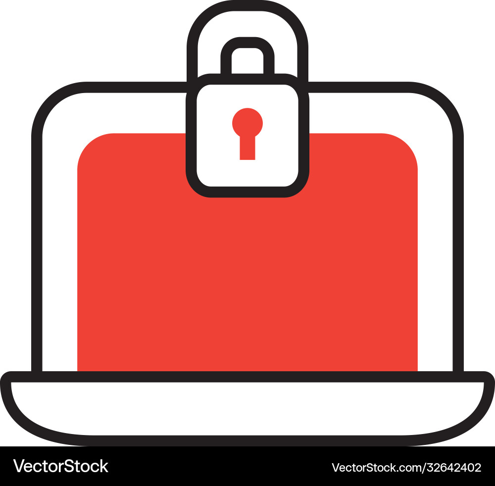 Laptop computer with padlock icon half line vector image