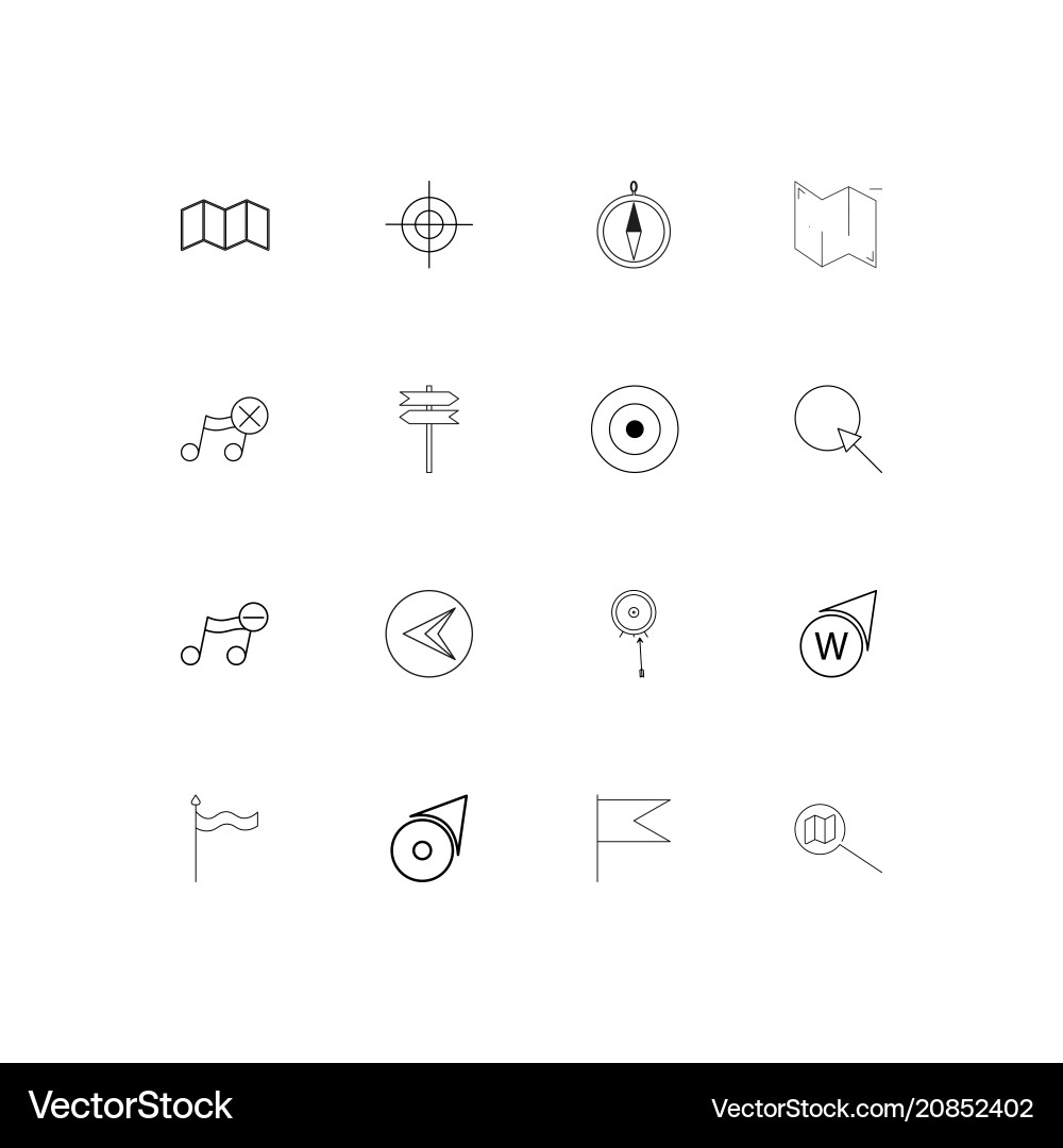 Maps and navigation linear thin icons set vector image