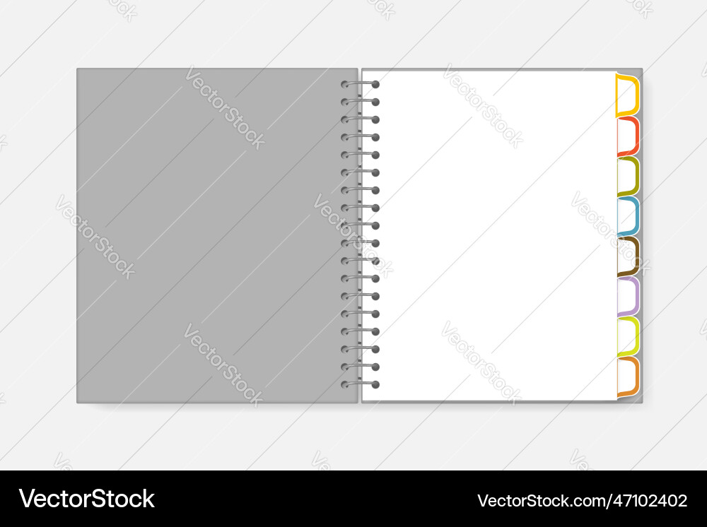 Open spiral notebook with colorful divider tabs Open spiral notebook with colorful divider tabs vector image