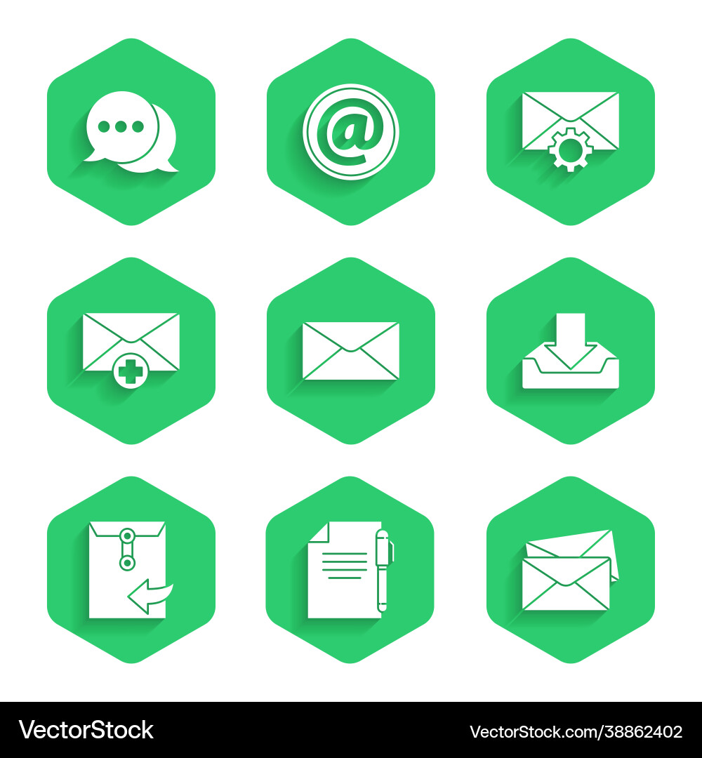 Set envelope document and pen download inbox Set envelope document and pen download inbox vector image