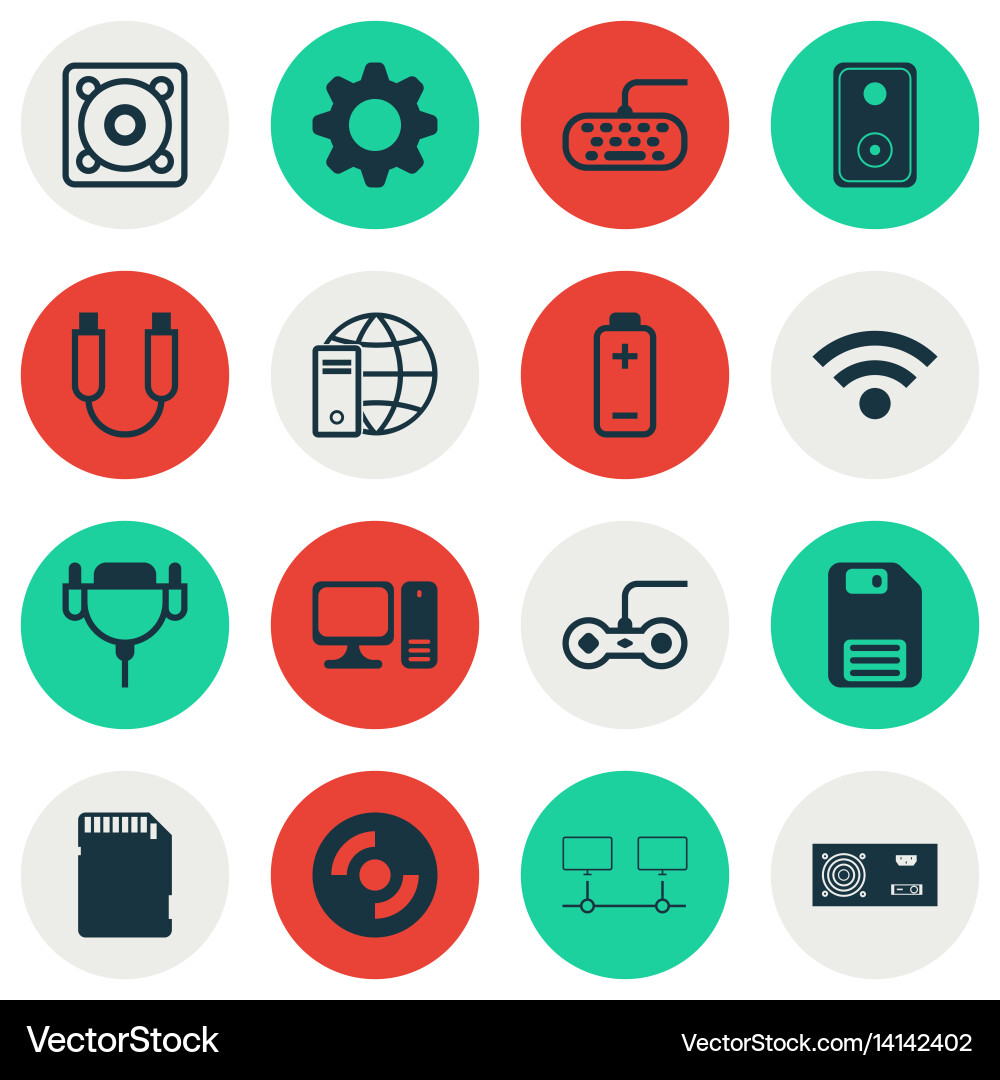 Set of 16 computer hardware icons includes vector image