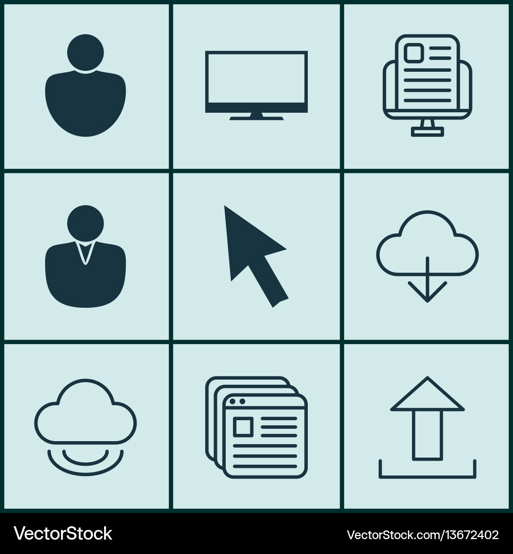Set of 9 internet icons includes save data Set of 9 internet icons includes save data vector image
