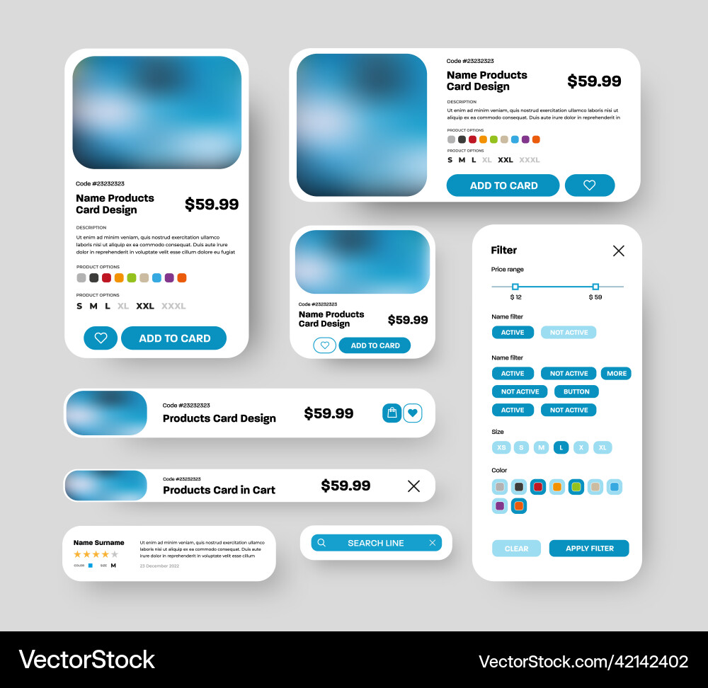 Set of product ui cards with rounded corners Vector Image