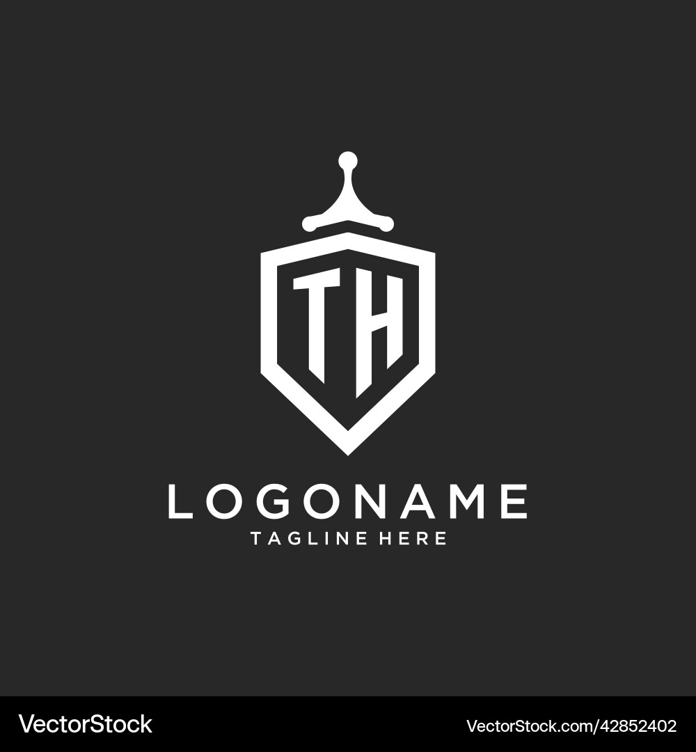 Th monogram logo initial with shield guard shape Th monogram logo initial with shield guard shape Vector Image