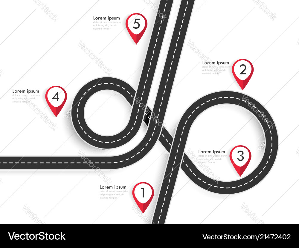 Winding Road Route mit Pin Pointer Vektorbild