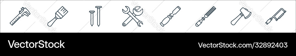 Carpentry line icons linear set quality Carpentry line icons linear set quality vector image