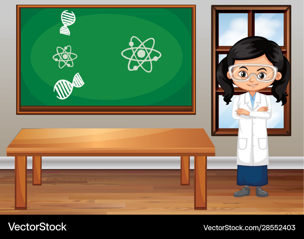 Classroom scene with science student inside Vector Image
