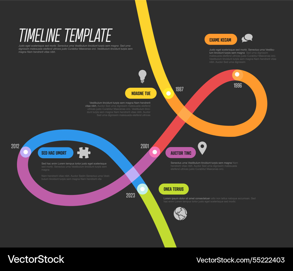 Colorful dark loop timeline template with 6 dates vector image
