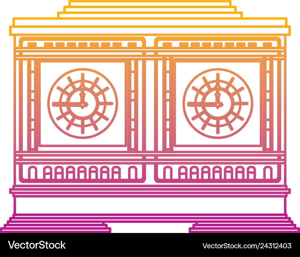 Degraded line medieval clock object structure vector image