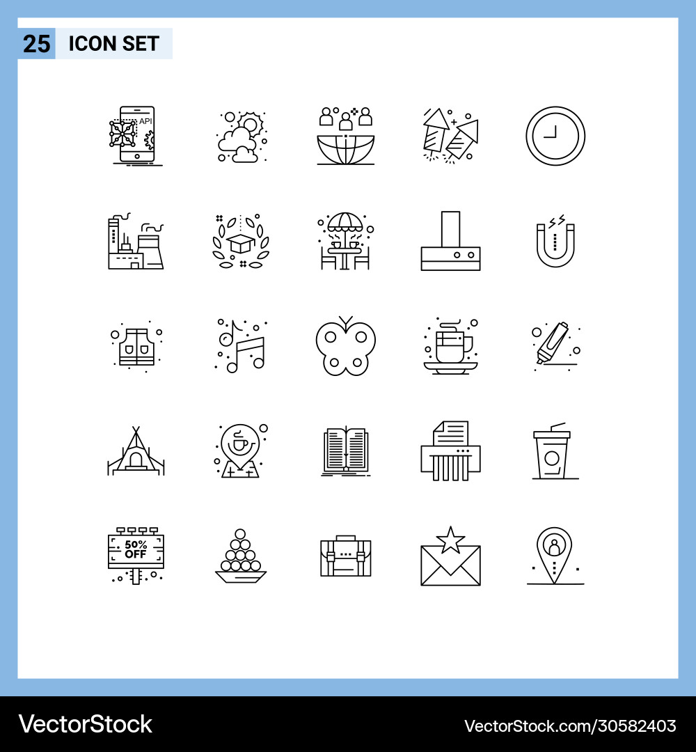 Editable line pack 25 simple lines clock vector image