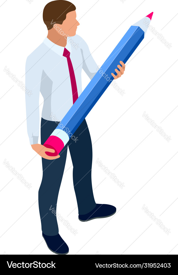 Isometric businessman isolated on write creating Isometric businessman isolated on write creating vector image