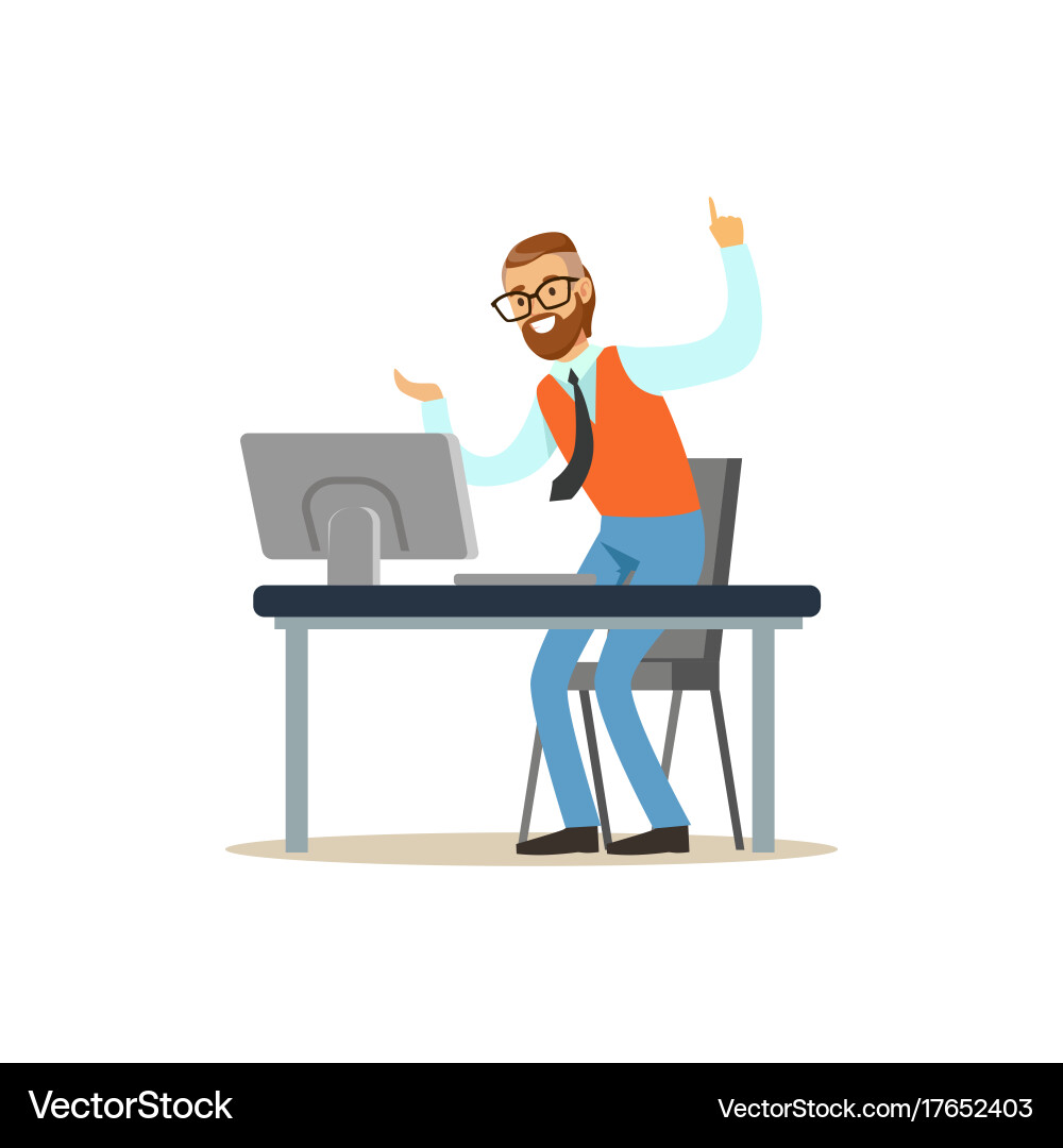 Man Working on Computer in Office vector image