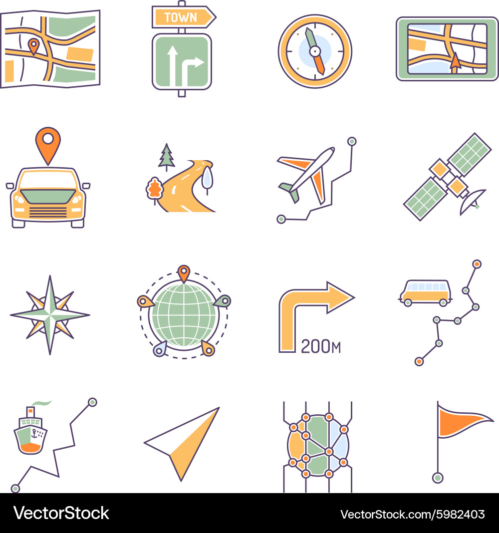 Map icons line Royalty Free Vector Image - VectorStock