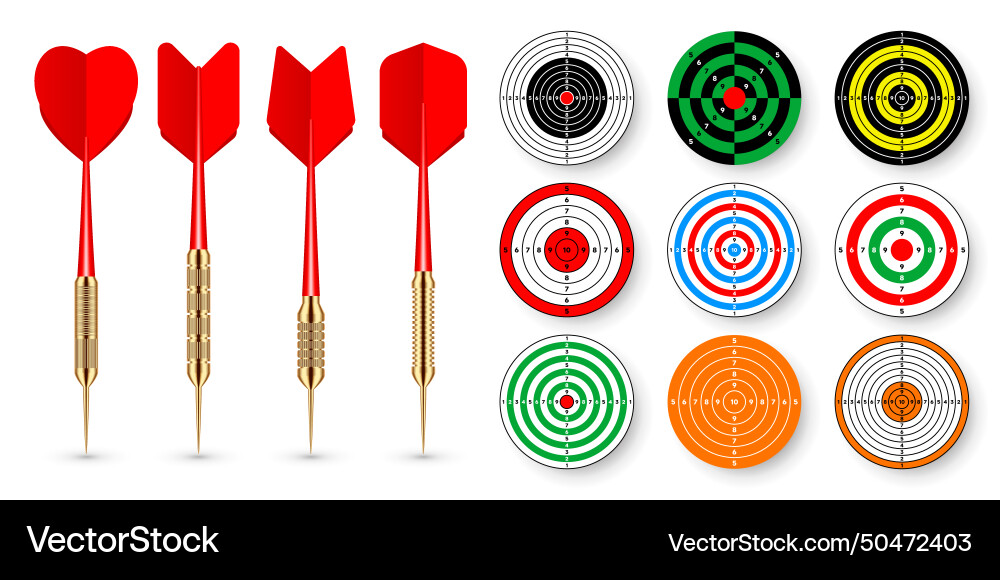 Paper targets with dart arrows and shadows Paper targets with dart arrows and shadows vector image