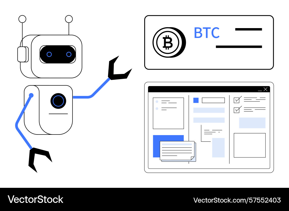 Robot automation in cryptocurrency and digital Robot automation in cryptocurrency and digital vector image