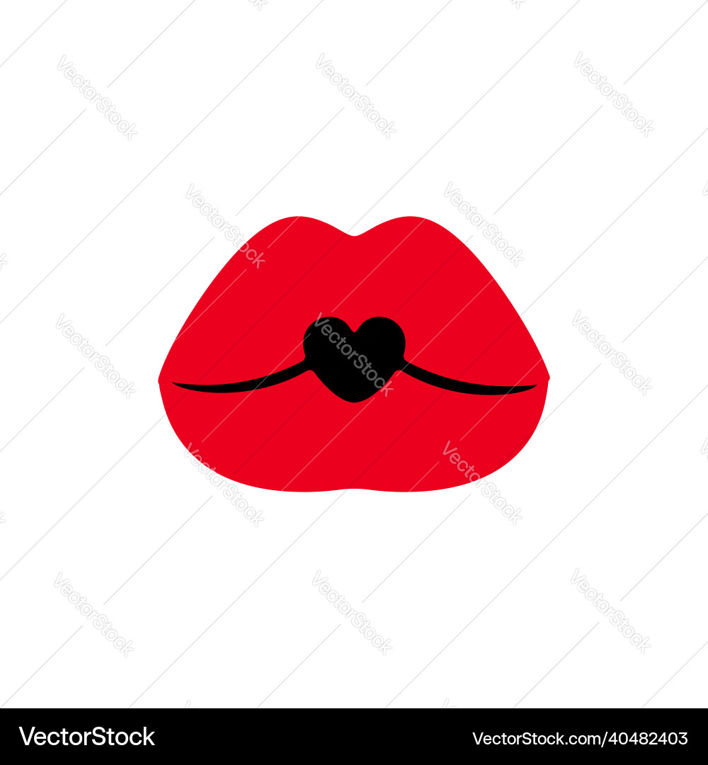 Schöne rote Lippen weiblichen Mund mit Herz Schöne rote Lippen weiblichen Mund mit Herz vektorbild