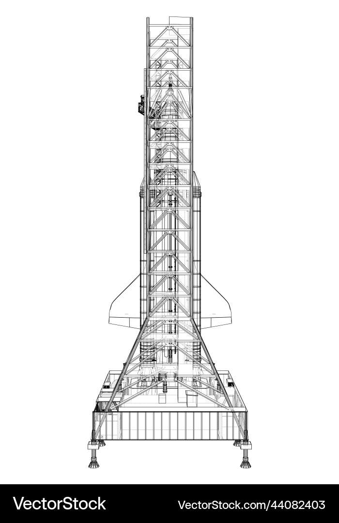 Space rocket on launch pad rendering of 3d vector image